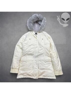 Southpole Medium White Down Puffer Jacket Fur Trim Hood Winter Coat